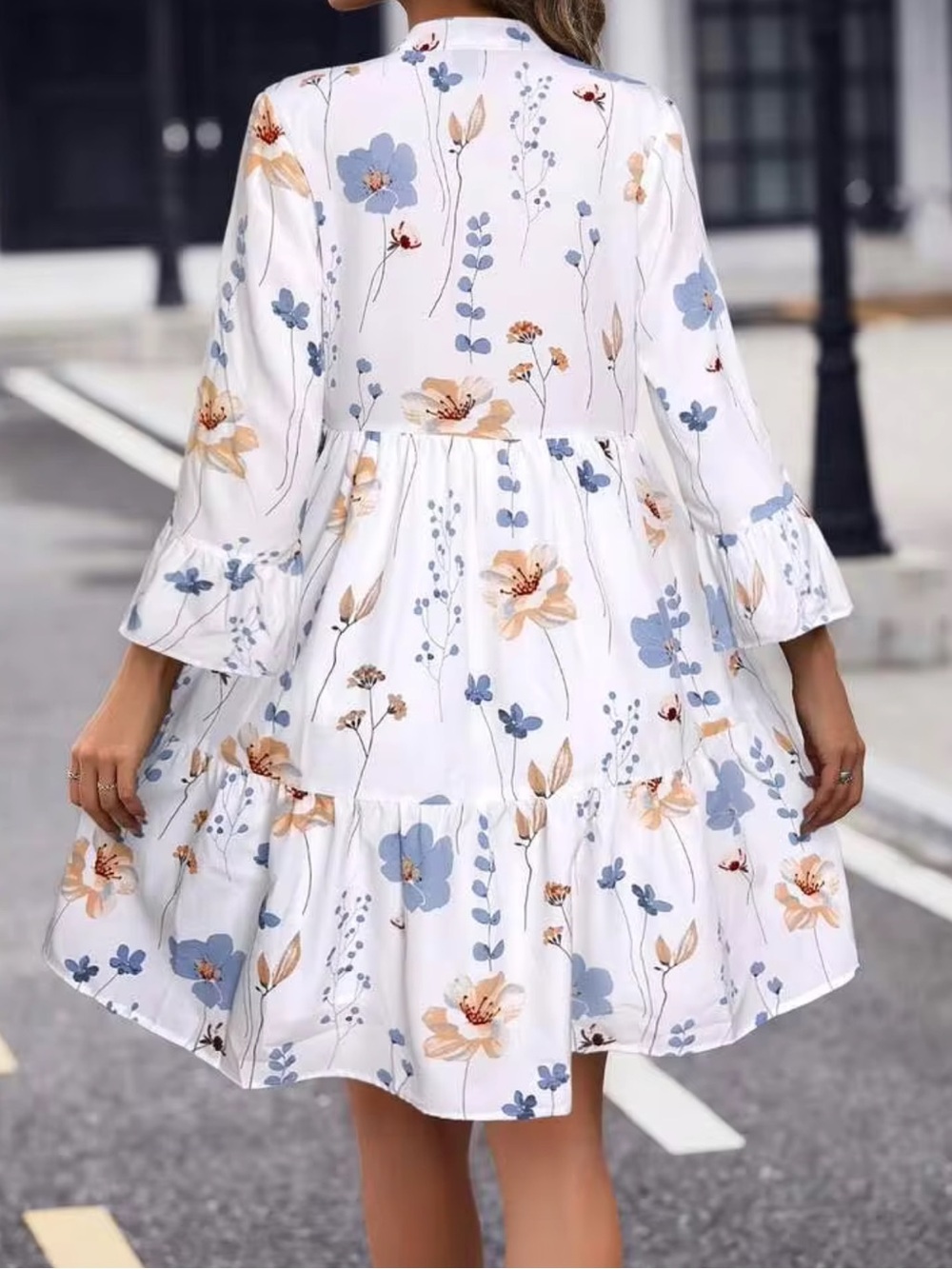 SHEIN LUNE Floral Print Mini Tiered Dress Notched V-Neck Small - Picture 2 of 10